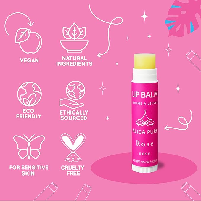 Rose Lip Balm Collection, Vegan Set, Beeswax Free, with Organic Jojoba and Avocado Oil, Vitamin E, Natural Moisturizer for Dry, Chapped Lips, 3 Tube Set-Velvo Beauty