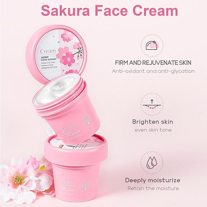 Sakura Skin Care Set, Face Care Sets for Women, 5Pcs Face Moisturizer Set Include Sakura Cream, Sakura Cleanser, Sakura Serum, Sakura Eye Cream, Sakura Mud Mask, Skin Care Gift Set for Teen Girls-Velvo Beauty