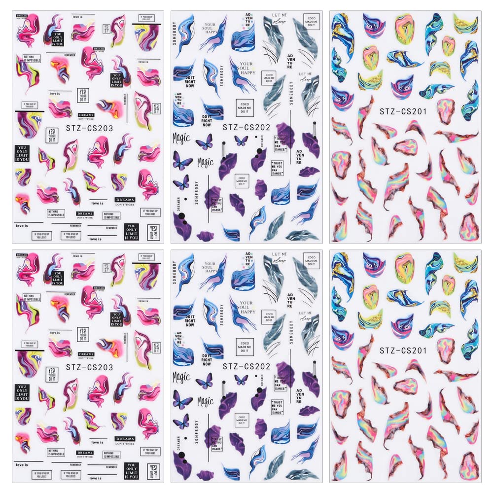 Dornail 6-Sheet Aurora Marble Wave Nail Art Stickers - Self-Adhesive Nail Decals for Women DIY Supplies-Velvo Beauty