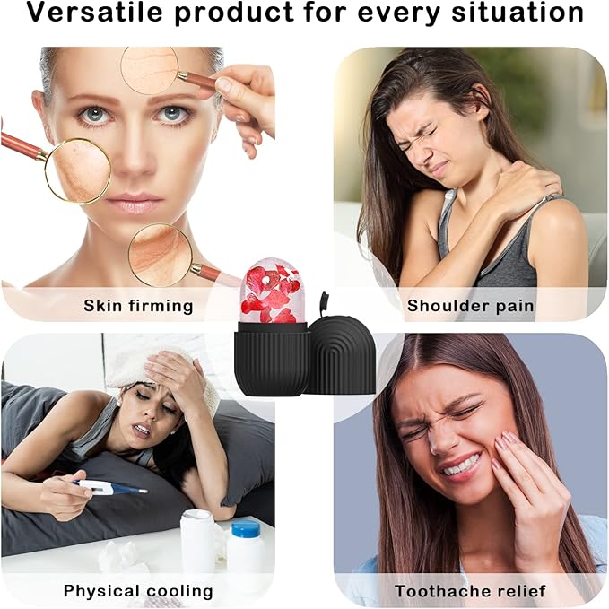 ice face roller, ice mold for face and Eyes, Reusable Massage Silicone Beauty Tool, Naturally Conditioning And Skin Care, De-Puff Eye Bags, Reduce Migraine Pain (Black)-Velvo Beauty