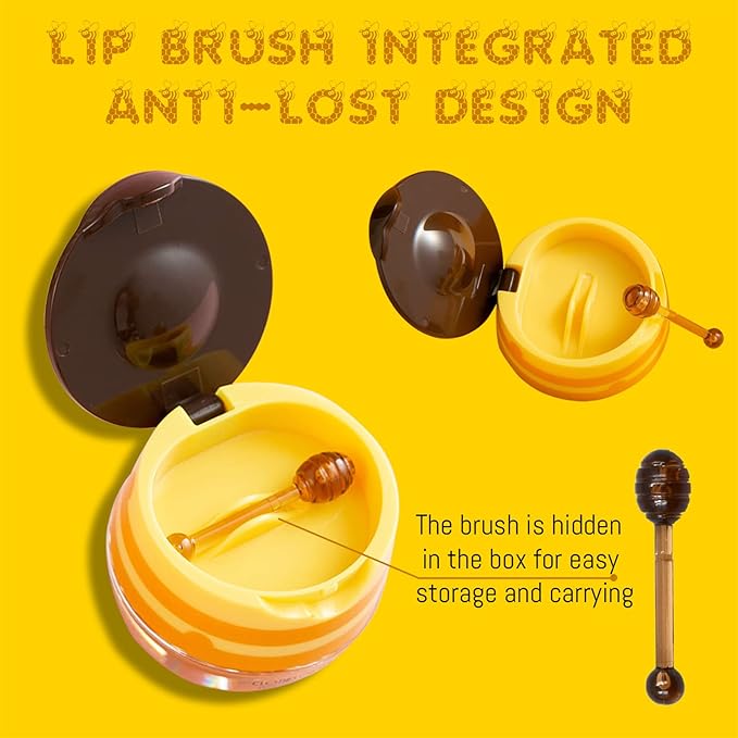 2PCS Bee Lip Balm Honey Pot, Honey Pot Lip Balm for Dry Cracked Lips, Strawberry Lip Balm Scrubs Exfoliator & Moisturizer, Hydrating Lip Balm Honey Pot with Wand, Lip Sleeping Mask (A)-Velvo Beauty