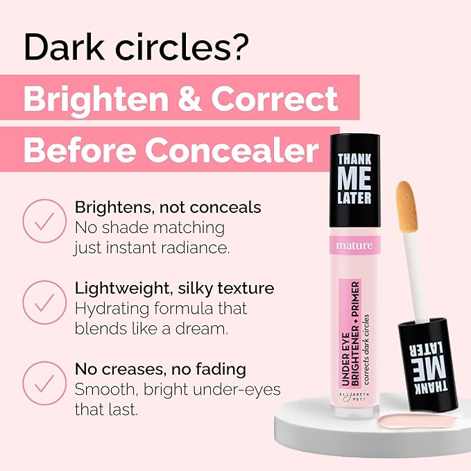 Elizabeth Mott Thank Me Later Under Eye Brightener & Primer – Hydrating Color Corrector for Dark Circles – Lightweight Concealer Base for Mature Skin, Fair Shade 5ml-Velvo Beauty