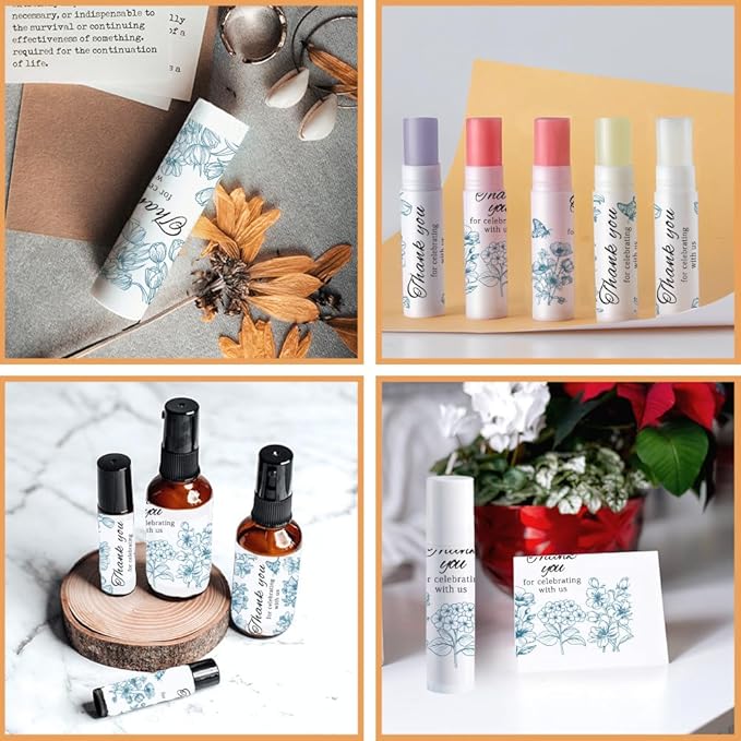 OLYCRAFT 100Pcs Self-Adhesive Lip Balm Tag Stickers 1.7x2.1 inch Waterproof Adhesive Label with Flower Patterns Rectangle Lipstick Tag Sticker for Lip Balm Container Tubes Lipstick Wrapping Decoration-Velvo Beauty