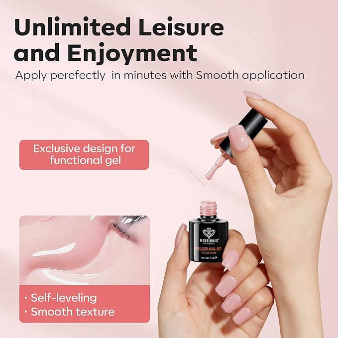modelones Builder Nail Gel, 8-in-One Neutral Nude Pink Builder for Nail Thickening Apex Building, Rose Blush Pink Rubber Color Base LED Lamp Cured Strengthener Extend Hard Gel Polish for DIY Salon-Velvo Beauty