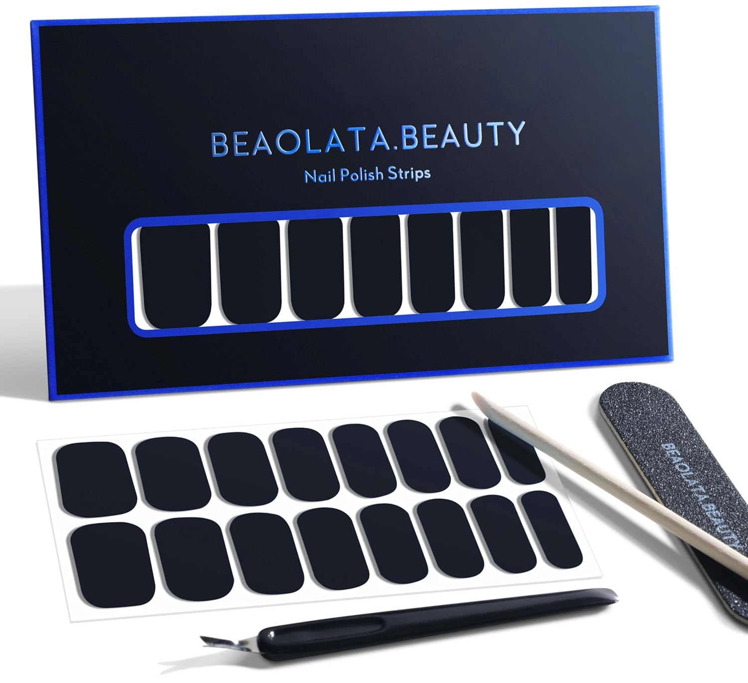 Nail Polish Strips, 32PCS Salon Quality Wraps, Long Lasting Gel Nail Stickers for Women Easy Apply& Remove (Black)-Velvo Beauty