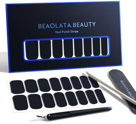Nail Polish Strips, 32PCS Salon Quality Wraps, Long Lasting Gel Nail Stickers for Women Easy Apply& Remove (Black)-Velvo Beauty