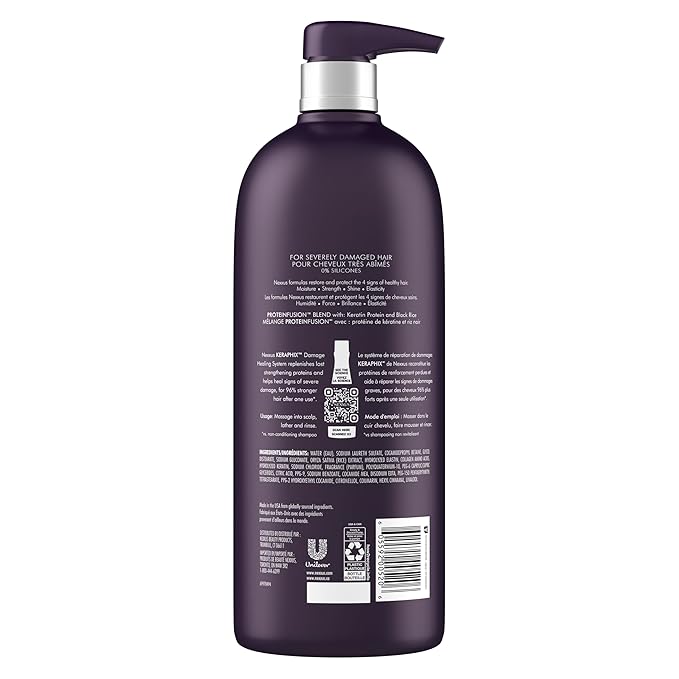 Nexxus Keraphix Shampoo With ProteinFusion for Damaged Hair Keratin Protein, Black Rice, Silicone-Free 33.8 oz-Velvo Beauty