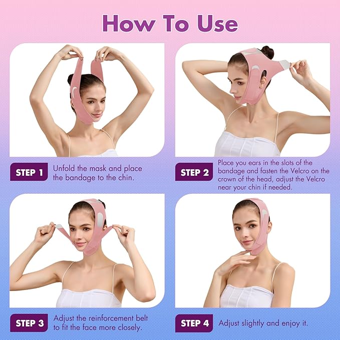 Face Slimming Strap, Double Chin Reducer Band, Graphene V-Line Mask Chin Up Mask V Shaped Face Mask Chin strap for sleeping, V-Line Lifting Mask for Women, Pink, Medium-Velvo Beauty