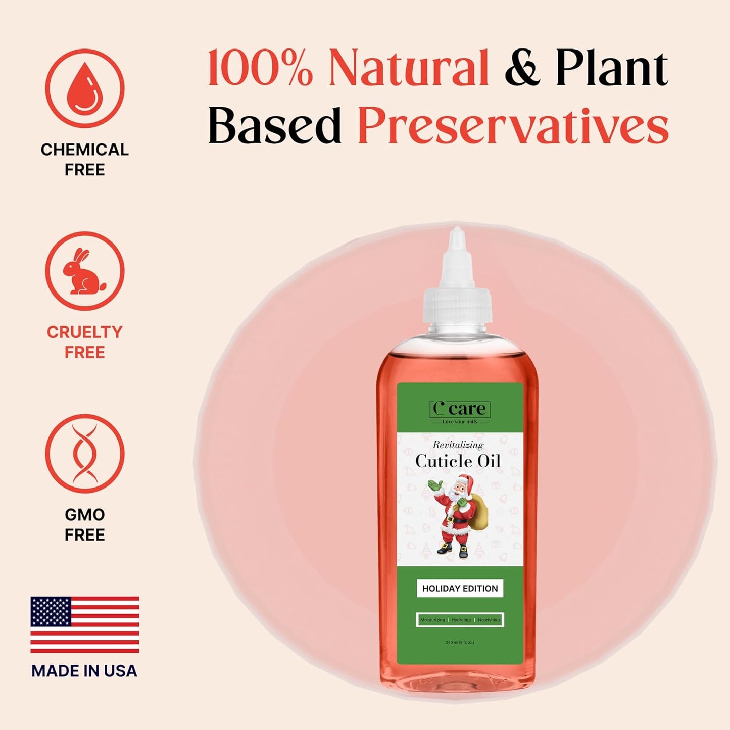 C CARE Holiday Edition Cuticle Oil For Nails - Repairs Cuticles Overnight - Moisturizes and Strengthens Nails and Cuticles - Dropper & Brush included - 8oz-Velvo Beauty