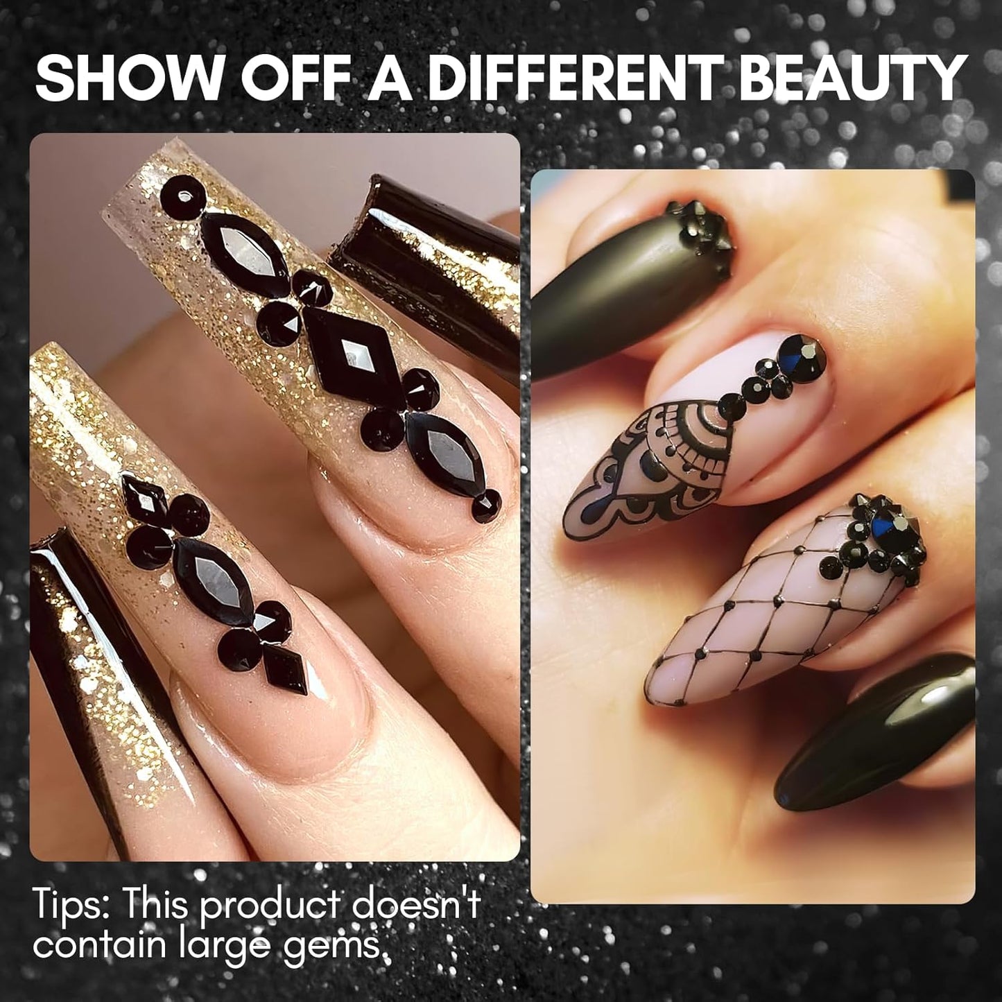 Makartt, 1110 Pcs Rhinestones Set, Black, Round, Multi-Size, Glass or Crystal, for DIY Crafts, Nail Art Supplies Accessories, Christmas Gift-Velvo Beauty