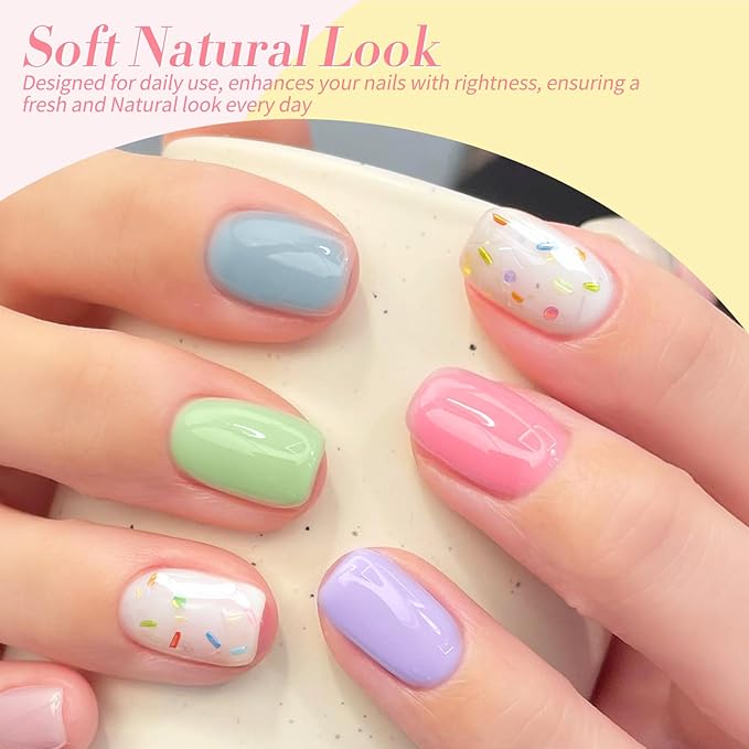 Born Pretty Jelly Pastel Gel Nail Polish 6 Colors Spring Summer Yellow Green Blue Purple Pink Candy Sweet Colors Apex Building Effect Gel Polish Kit Nail Art Gel Manicure Kit DIY at Home Salon Gifts-Velvo Beauty