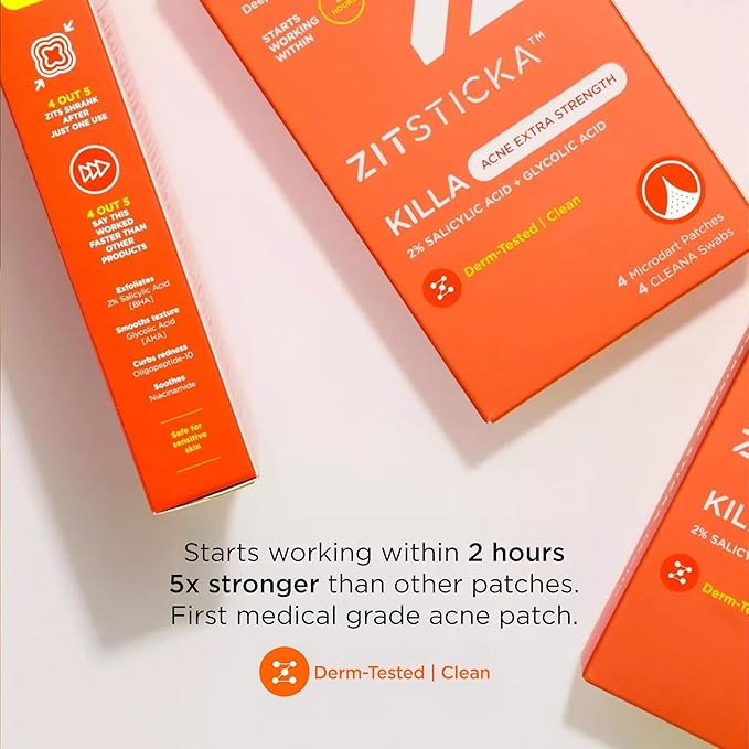 ZitSticka Extra Strength Killa Acne Patches for Face - World's Most Potent Pimple Patch with Fast-Acting Microdarts - Starts Working within 2 Hours for Deep, Early-Stage Zits & Blemish - 20 Count-Velvo Beauty