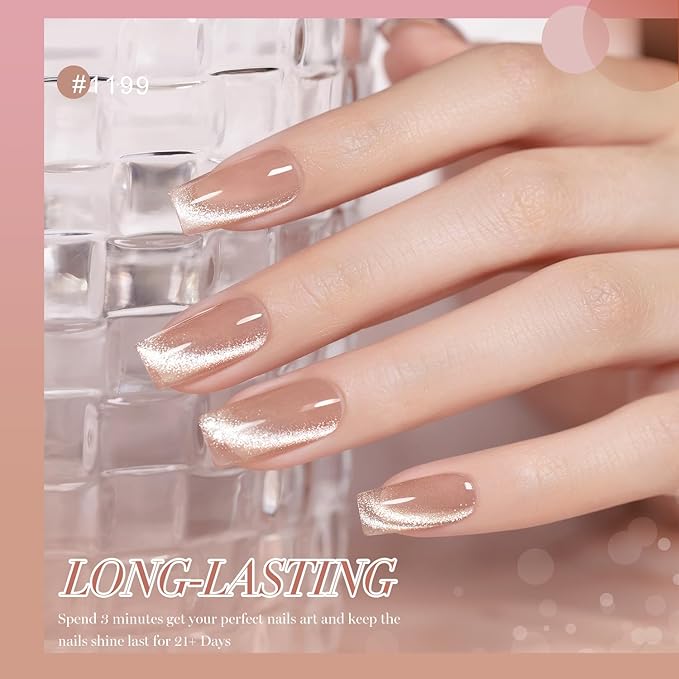 RARJSM Nude Cat Eye Gel Polish Set 6 Pcs Sparkle Diamond Glitter Sheer Purple Soft Pink Chanpagne Gold Velvet Ice Jelly Glass Cateye Gelpolish with Magnet Stick UV LED Curing Requires Home Manicure-Velvo Beauty