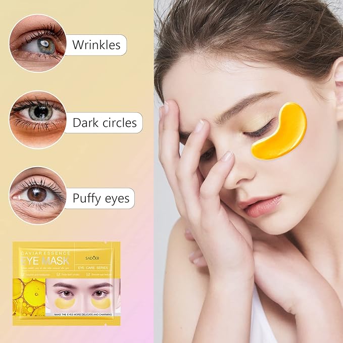 Under Eye Patches -30 Pairs Caviar Essence Eye Mask Eye Pads for Puffy Eyes, Reducing Dark Circles, Anti-Aging, Collagen Eye Mask for Moisturizing, Gold-Velvo Beauty