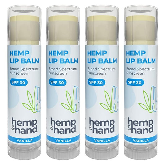 Organic Vanilla Hemp Lip Balm with Beeswax, Coconut Oil and Vitamin E - SPF 30 - by Hemp and Hand (1 Count (Pack of 4))-Velvo Beauty