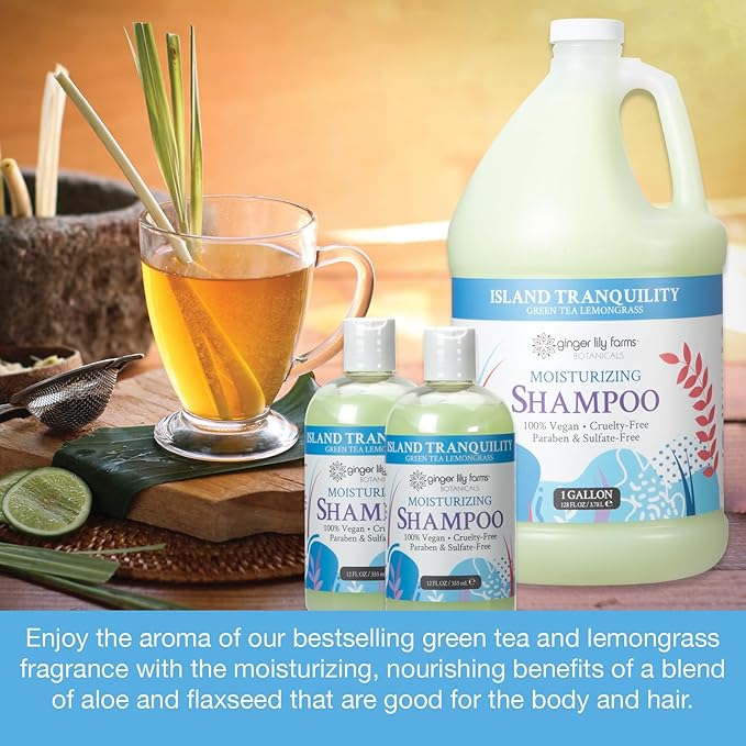 Ginger Lily Farms Botanicals Hospitality Kit, Island Tranquility, 9-Pc Set Includes Shampoo, Conditioner & Body Wash, 100% Vegan & Cruelty-Free, Green Tea Lemongrass Scent-Velvo Beauty