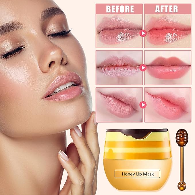 4 PCS Bee Lip Balm Lip Mask Honey Pot,Honey&Strawberry&Watermelon&Apple Lime Lip Sleeping Mask,Moisturizing Lip Mask Overnight Prevention Dry and Cracked Lip Scrubs Exfoliator Lip Care-Velvo Beauty