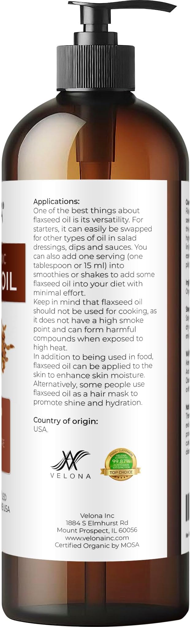velona USDA Certified Organic Flaxseed Oil - 16 Fl Oz | 100% Pure and Natural Carrier Oil | Unrefined, Cold Pressed |Body, Face & Skin Care | Use Today - Enjoy Results…-Velvo Beauty