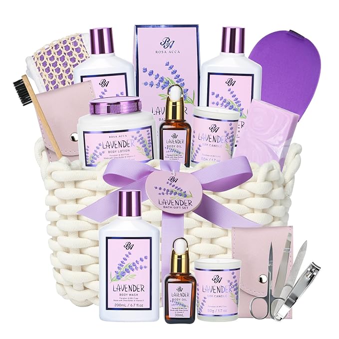 Bath and Body Gift For Women and Men - Lavender Home Spa Gift Set,Mug,Shower Gel,Bubble Bath,Lotion,Bath Bombs,Eye Mask,Manucure Set, Bath Belt, Body Oil,Bath Soak,Lip Balm,Soy Candle For Daily Use-Velvo Beauty