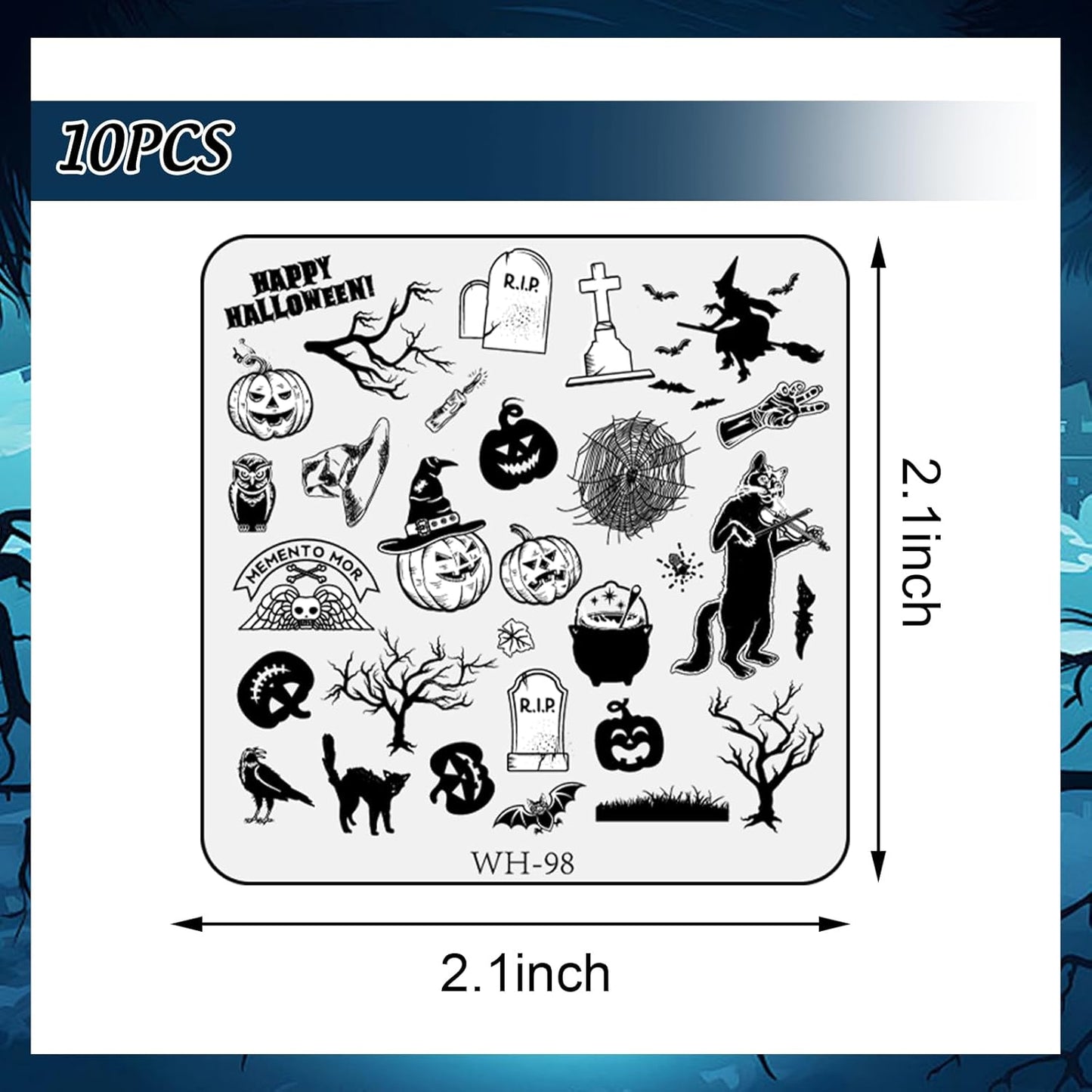 Whaline 10Pcs Halloween Nail Art Stamping Plate Kit Spooky Pumpkin Ghost Skull Plaid Design Nail Art Plate for Holiday DIY Print Manicure Salon-Velvo Beauty