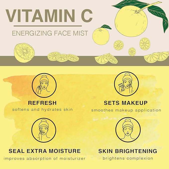 Vitamin-C Face Mist & Setting Spray for All Skin Types - Hyaluronic Acid, Aloe Vera & Rose Water - Skin Brightening, Anti-Aging, Moisturizing, Pore Minimizing - 4 Fl Oz-Velvo Beauty