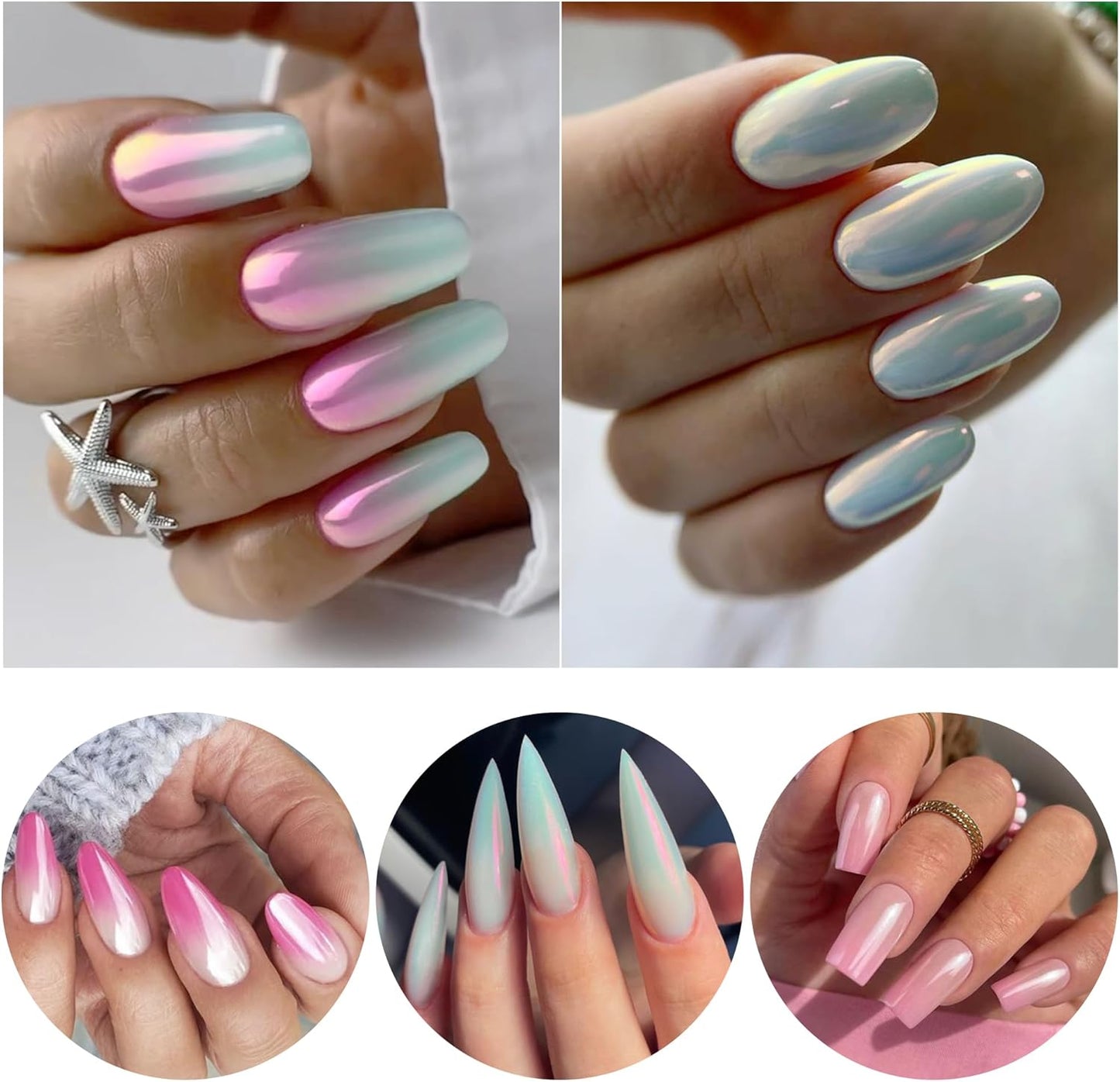 Artdone Aurora Chrome Nail Powder, Iridescent Unicorn Powder Metallic Mirror Effect Pigment Pearlescent Mermaid Pearl Glitter Dust Kit, Nail Art Decoration, Resin Craft-Velvo Beauty