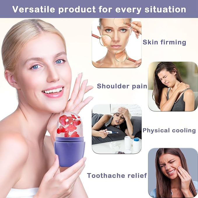 XHJRI Ice Face Roller Massager,Ice Cube Roller for Face, Eyes and Neck Naturally Conditioning and Skin Care,De-Puff Eye Bags,Reduce Migraine Pain,Reusable Massage Silicone Ice Mold (New Purple)-Velvo Beauty