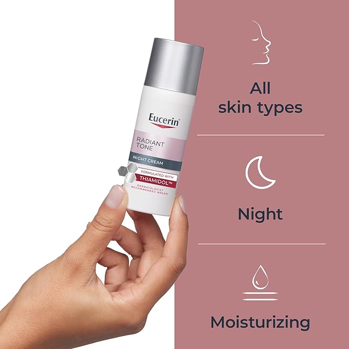 Eucerin Radiant Tone Night Cream, Dark Spot Corrector with Thiamidol, Night Moisturizer for Face Helps Visibly Reduce the Look of Persistent Dark Spots, All Skin Types, 1.7 Oz Bottle-Velvo Beauty