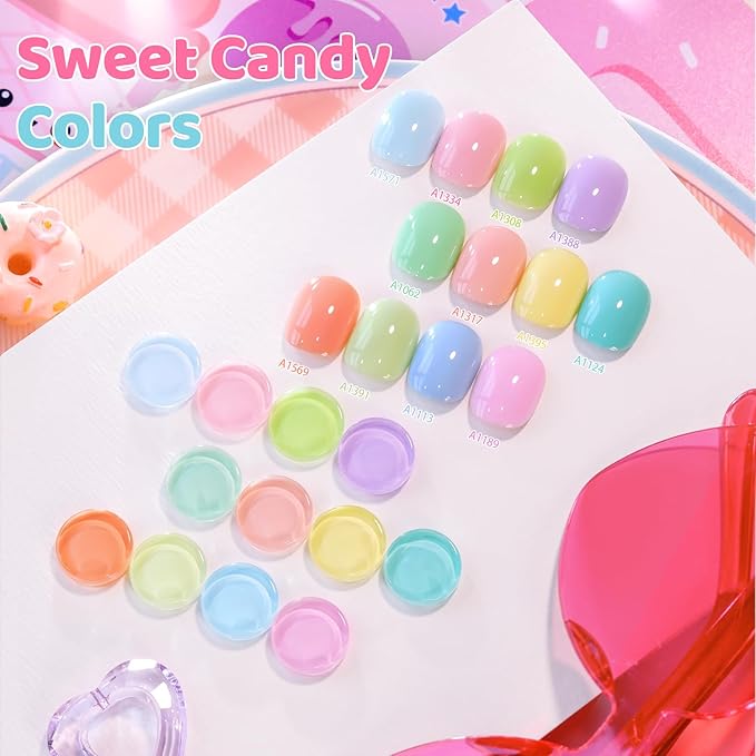 Double Rhythm 28Pcs 0.5Oz Gel Nail Polish Set Same Color Same Bottle Soak Off Gel Polish Kit Nail Art Manicure Salon DIY at Home for Women (Pastel Candy Collection-T24-5)-Velvo Beauty
