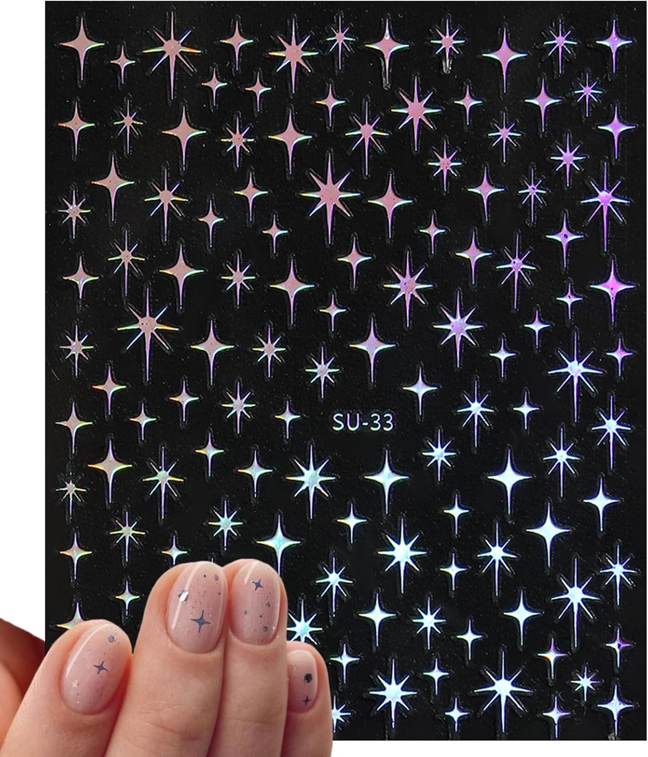 8 Sheet Bronzing Star Nail Stickers 3D Shiny Star Nail Decals Starlight Designs Sticker Nail Gold and Silver Purple Manicure Accessories for Women Nail Decorations-Velvo Beauty