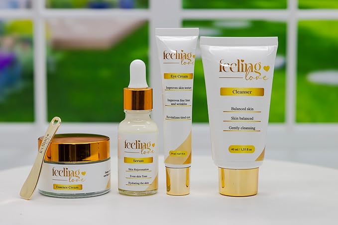Introducing our exclusive Skincare Set: Cleanser, Serum, Essence Cream, and Eye Cream - Experience the Ultimate 4-Step Natural Beauty Routine for Achieving Radiant, Glowing Skin.-Velvo Beauty