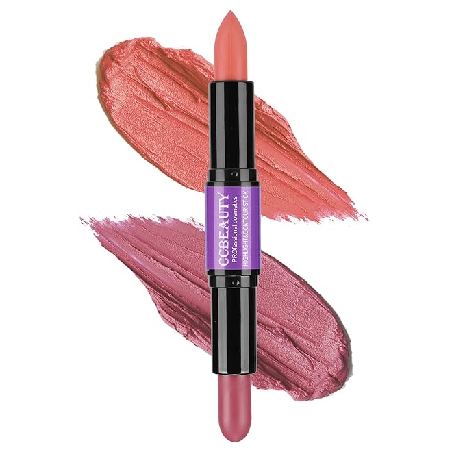 CCbeauty 2-in-1 Blush Stick for Cheeks - Cream 2 Colors Dual Blushing Makeup Stick for Cheeks, Eyes & Lips, Natural Blendable Moisturizing Long-Lasting Smooth Blushes,Peach & Muted Mauve-Velvo Beauty
