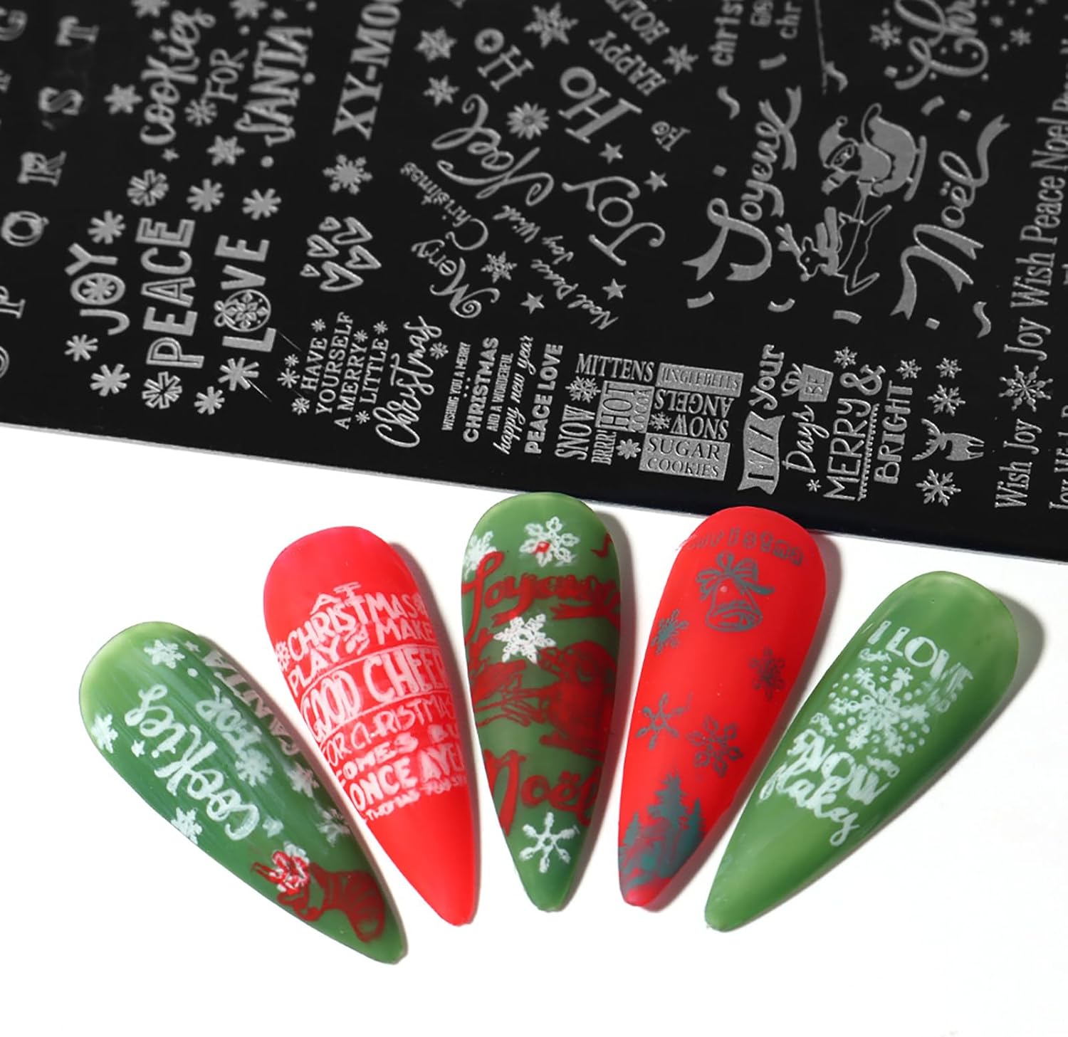 6Pcs Christmas Stamping Plates Set Winter Nail Stamp Kit Xmas Art Image Plates With Snowflakes Tree Bell Snowman Elk Designs DIY Stainless Steel Polish Template-Velvo Beauty
