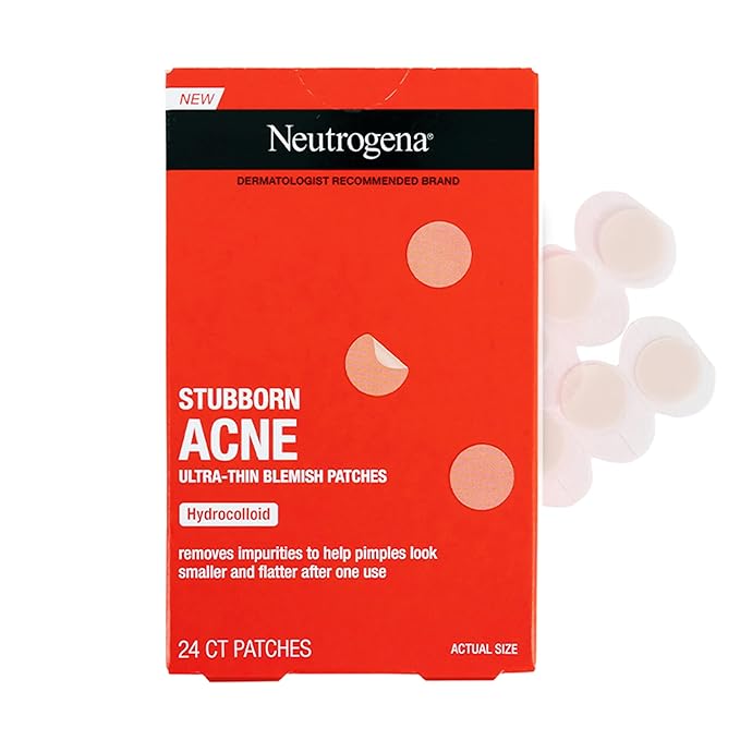 Neutrogena Stubborn Acne Ultra-Thin Blemish Dots, Pimple Patches for Face, Acne Patches, Ultra-Thin Hydrocolloid Facial Stickers, Overnight Use, Suitable for All Skin Types, 24 Count-Velvo Beauty
