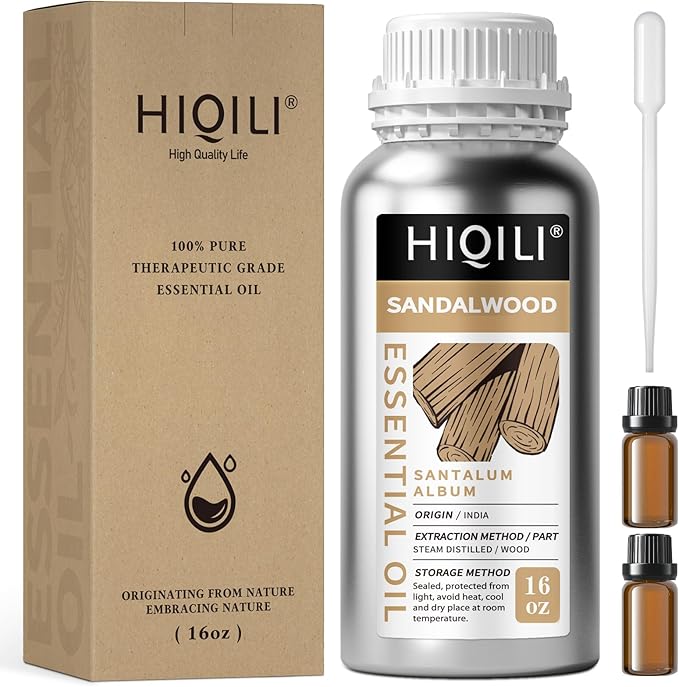 HIQILI Sandalwood Essential Oils, Long-Lasting Scent for Perfume, Diffuser, Soap Making & Candle- 16 Fl Oz-Velvo Beauty