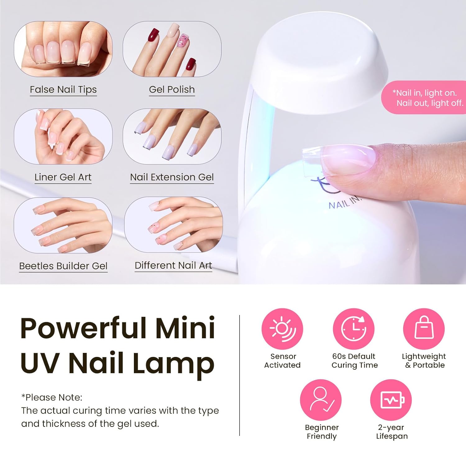 Beetles Tipex Gel Nail Kit Extra Short Square: 16 Sizes Instant Apex Nail Tips, 224 Pcs Pre-Building False Nail Tips with Tipex Nail Glue, Mini Nail Lamp-Thick Acrylic Nail Set-Velvo Beauty