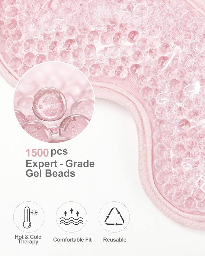 Luxtude Gel Eye Mask 2PCS, Reusable Cooling Eye Masks for Sleeping, Hot Cold Eye Ice Pack Sleep Mask, Frozen Cold Eye Compress for Puffiness/Dark Circles/Headaches/Dry Eyes/Stress Relief (Pink)-Velvo Beauty