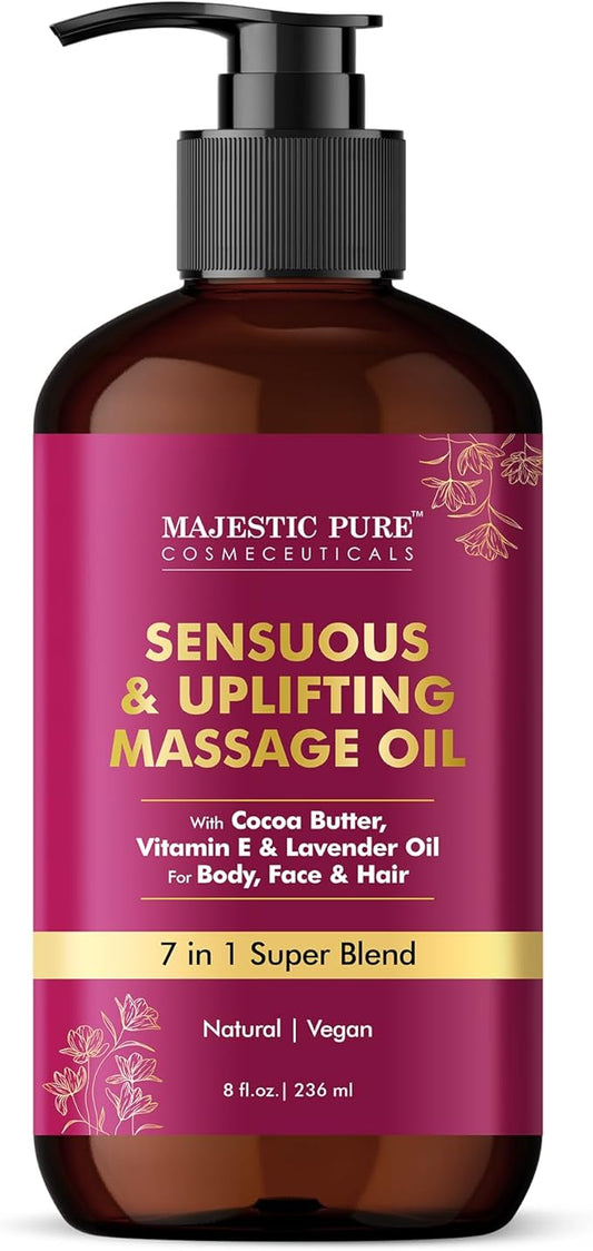 MAJESTIC PURE Cocoa Massage Oil for Massage Therapy - Refreshing, and Relaxing - Natural Oils with Cocoa Butter, Vitamin E & Lavender Oil - for All Skin Types - Men and Women - 8 fl oz