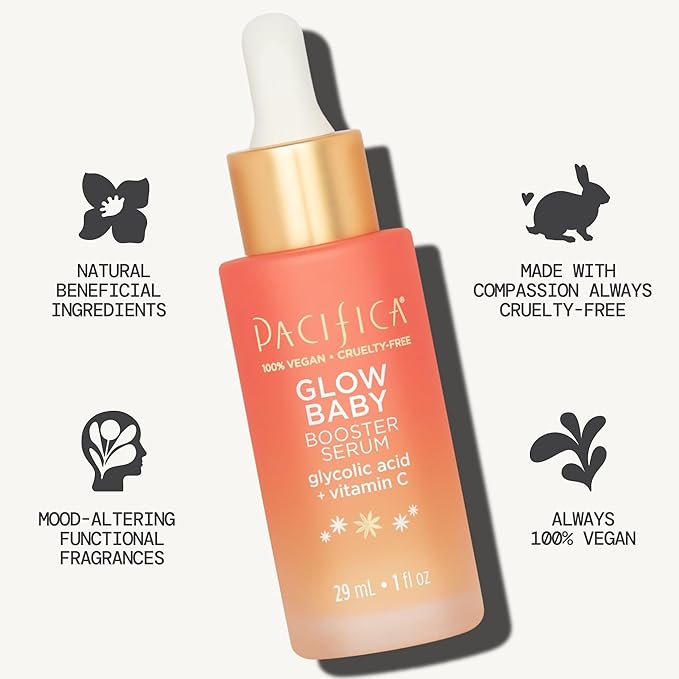 Pacifica Vitamin C Face Serum - Glow Baby Booster Facial Serum - Glycolic Acid Serum For Face - Dark Spot Corrector Anti Aging Brightening - Dermatologist Tested, Fragrance Free, Clean Skin Care Vegan-Velvo Beauty