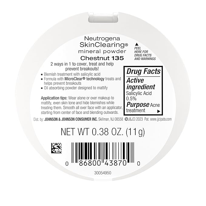 Neutrogena SkinClearing Mineral Acne-Concealing Pressed Powder Compact, Shine-Free & Oil-Absorbing Makeup with Salicylic Acid to Cover, Treat, & Prevent Breakouts, Chestnut 135,.38 oz-Velvo Beauty