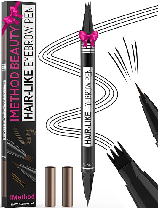 iMethod Microblading Eyebrow Pen - Eyebrow Pencil Magical 2-in-1 Dual-Ended Eye Brow Pencils for Women with 4-Fork-Tip & Ultra Precise Brush-Tip Create Natural Hair-Like Brows, Last All-Day, Black-Velvo Beauty
