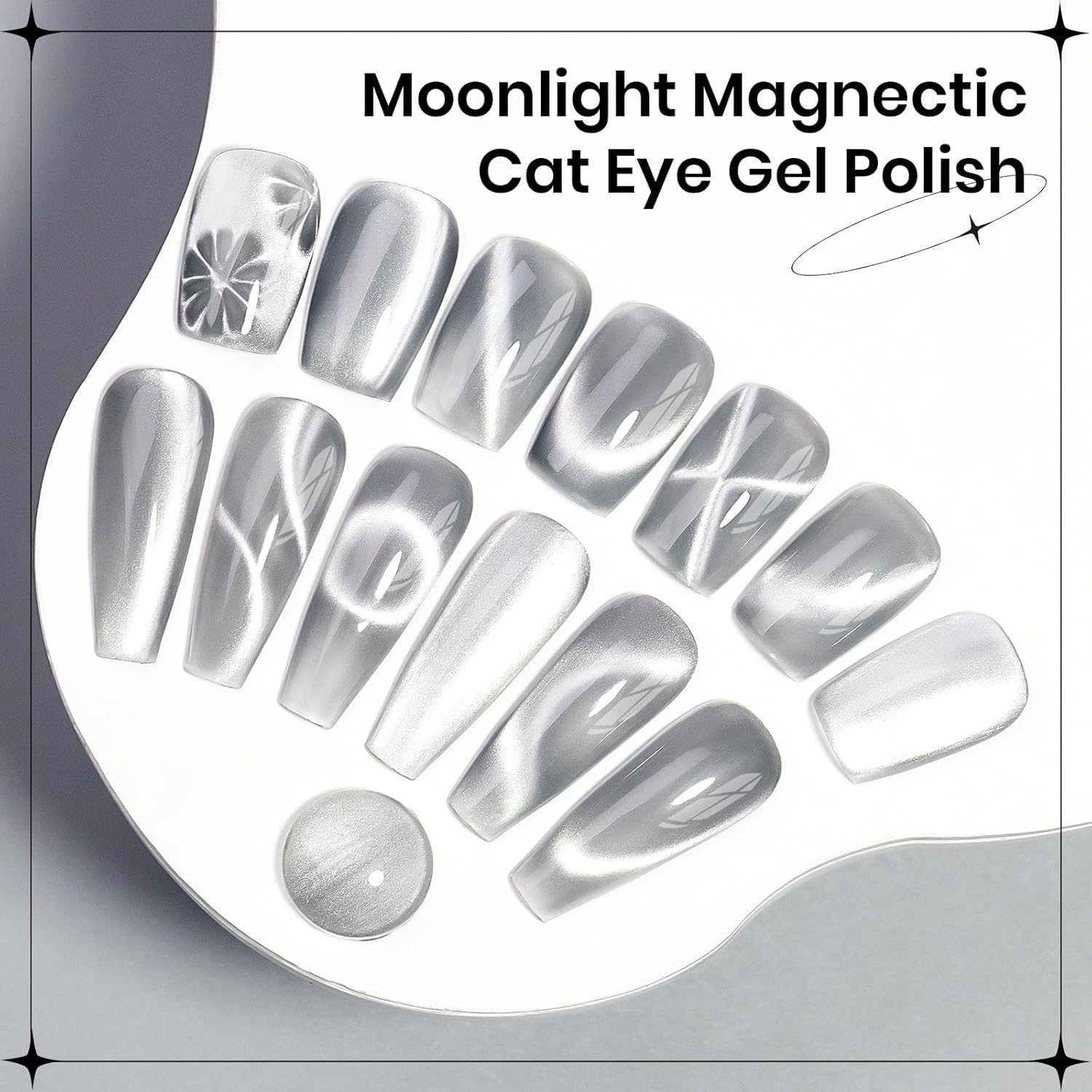 Moonlight Cat Eye Gel Nail Polish 10ml Silk Magnetic Nail Polish Glass Cateye Gel Polish with Magnetic Stick Soak Off UV LED Nail Lamp Nail Art Manicure Salon Home DIY 001, Gray-Velvo Beauty
