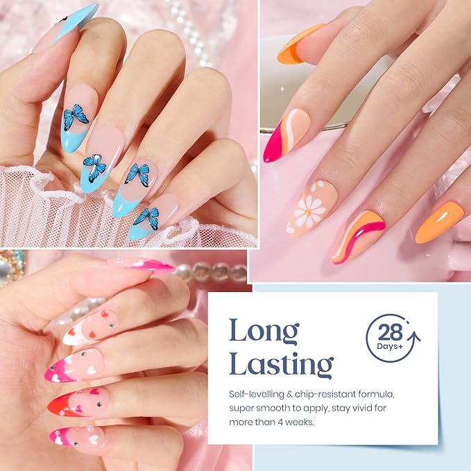 Beetles Fall Gel Nail Polish Set - 20 Pcs Neon Nail Gel Polish Set Soak Off Uv LED Gold Sliver Glitter Nail Polish Kit Blue Pink Black White Uv for Nail Art Salon Gift for Women-Velvo Beauty