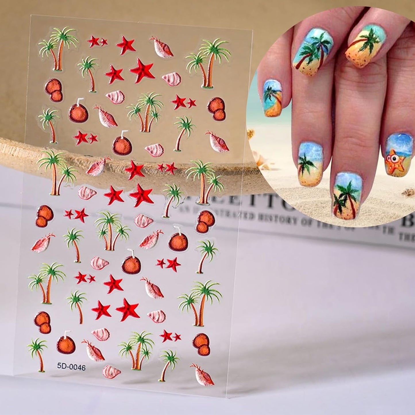 4 Sheets Summer Nail Stickers for Nail Art 5D Summer Nails Decals 3D Self-Adhesive Nails Supplies Accessories Shell Jellyfish Starfish Stickers for Women Nails Decoration-Velvo Beauty