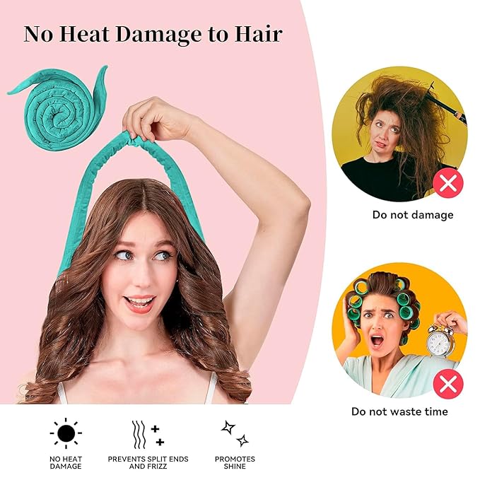 Heatless Curling Rod Headband, Upgraded 60" Extra Long Heatless Curls Headband Soft Hair Curlers to Sleep In Hair Rollers No Heat Curls (Green)-Velvo Beauty