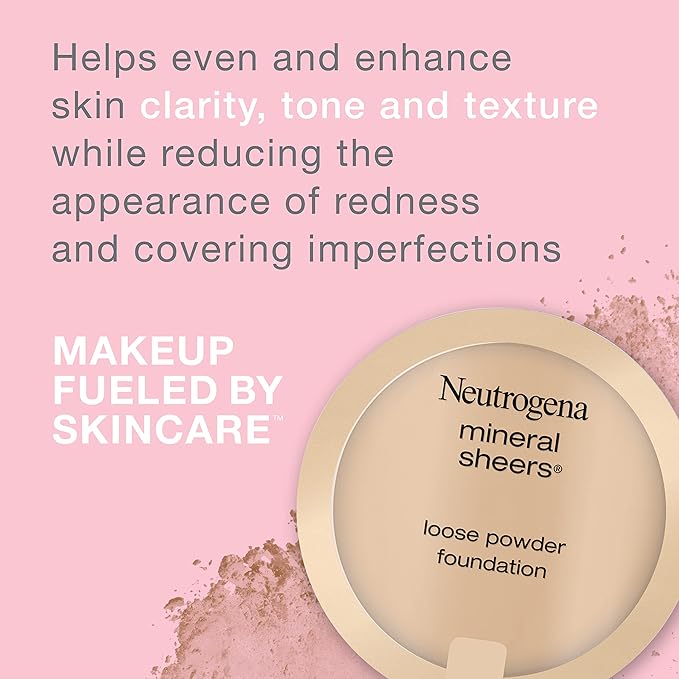 Neutrogena Mineral Sheers Lightweight Loose Powder Makeup Foundation with Vitamins A, C, & E, Sheer to Medium Buildable Coverage, Skin Tone Enhancer, Face Redness Reducer, Natural Beige 60,.19 oz-Velvo Beauty