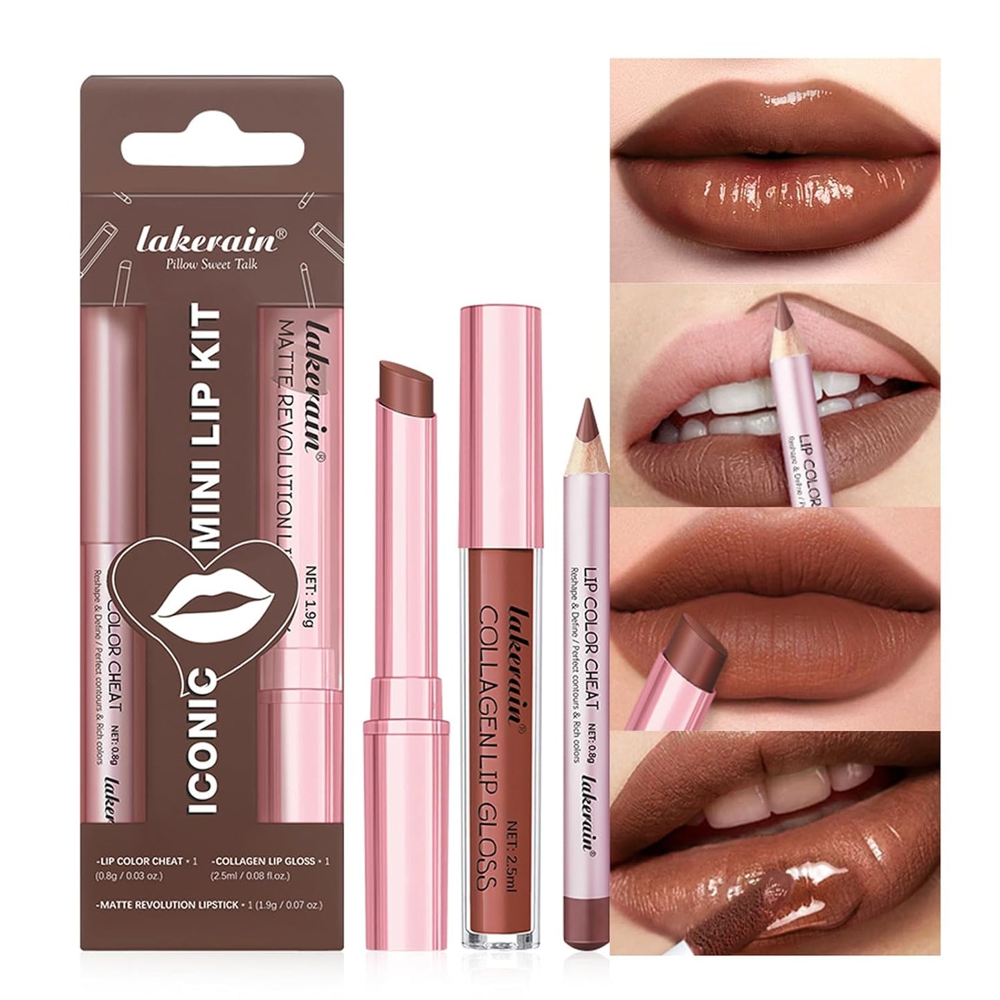 3PCS Lip Liner and Lipstick Combo Set - Matte Lip Liner Pencil, Velvet Matte Lipstick & Hydrating Collagen Lip Gloss - Long-Lasting, Smudge-Proof, High Pigment Nude Brown Lip Makeup Kit (Set 4, 3)-Velvo Beauty