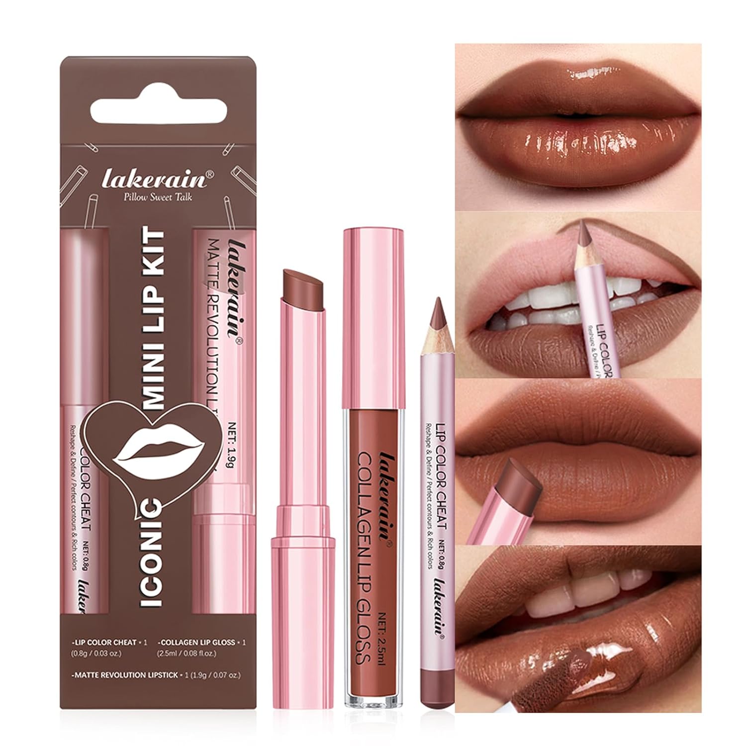 3PCS Lip Liner and Lipstick Combo Set - Matte Lip Liner Pencil, Velvet Matte Lipstick & Hydrating Collagen Lip Gloss - Long-Lasting, Smudge-Proof, High Pigment Nude Brown Lip Makeup Kit (Set 4, 3)-Velvo Beauty