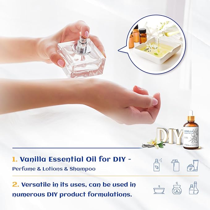 HIQILI 1 Fl Oz Vanilla Essential Oil, Undiluted Natural Strong Fragrance Add in Skin Perfume, Unscented Lotion, Candle Soap Making Scent, Relax at Home with Diffuse Warm Sweet Aroma-Velvo Beauty