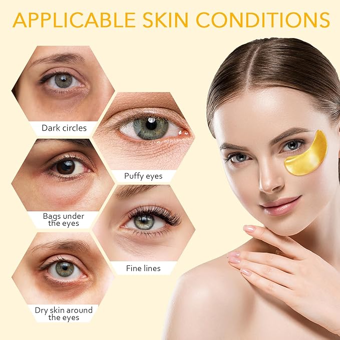 Under Eye Patches, Gold Eye Patches for Puffy Eyes and Dark Circles 24k Gold Under Eye Mask for Wrinkles Eye Bags for Women and Men Collagen Skincare Treatment (20pcs)-Velvo Beauty